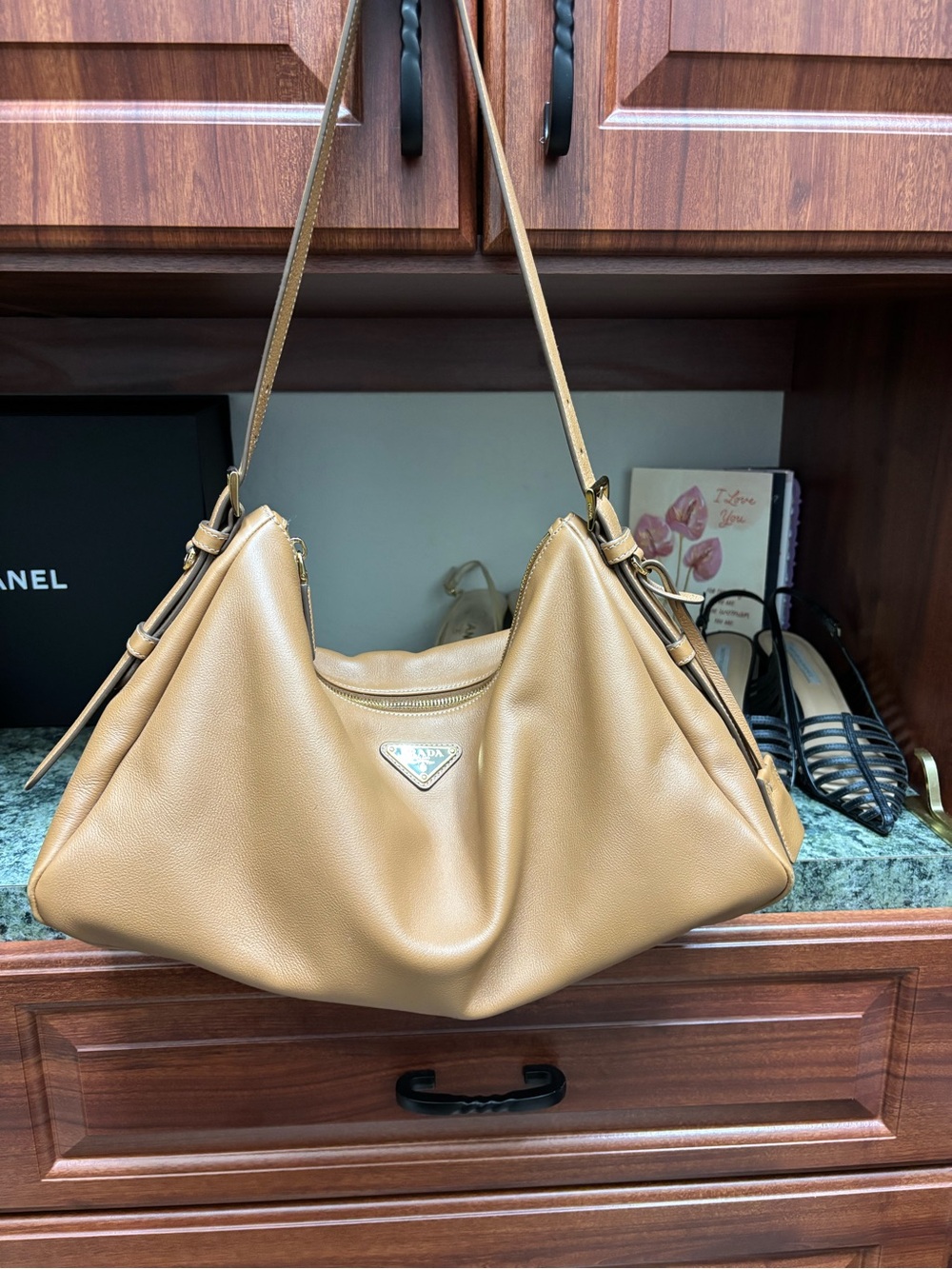 Prada Brown/Tan Leather Slouchy Shoulder Bag - Picture 2 of 5